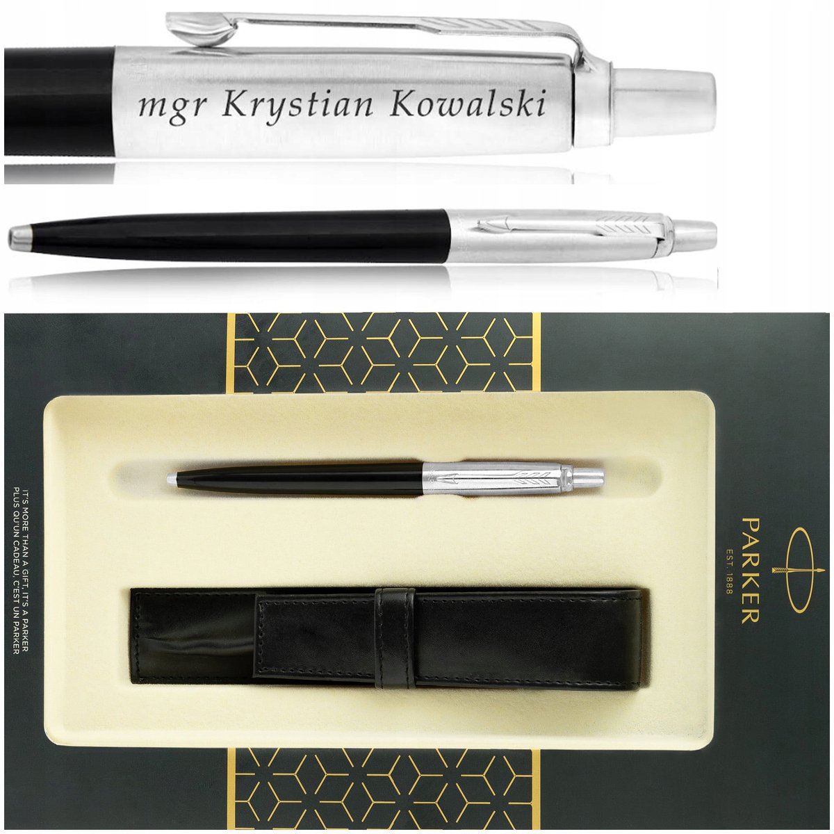 DŁUGOPIS PARKER JOTTER CZARNY + ELEGANCKIE PUDEŁKO Z ETUI + GRAWER, PREZENT