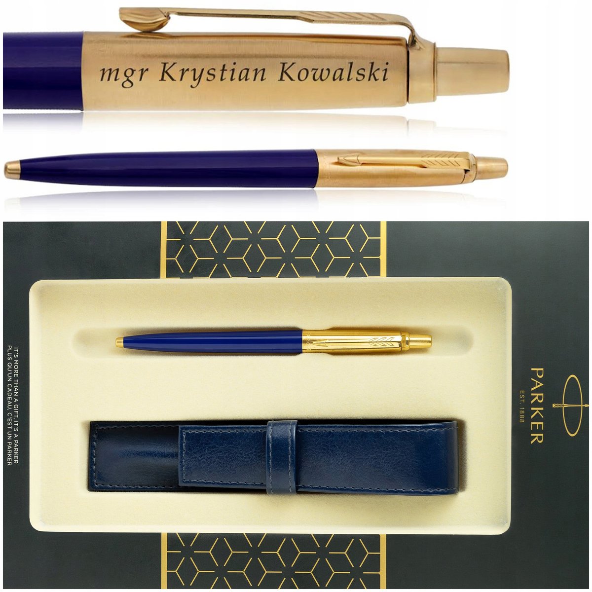 ZŁOTY DŁUGOPIS PARKER JOTTER GRANATOWY 24 KARATY + PUDEŁKO Z ETUI + GRAWER