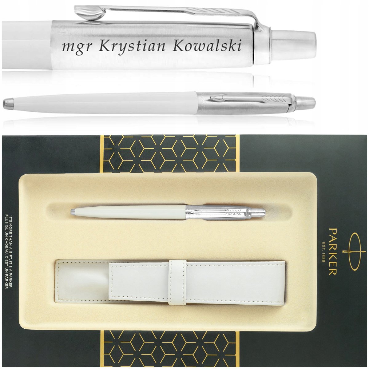 DŁUGOPIS PARKER JOTTER BIAŁY + ELEGANCKIE PUDEŁKO Z ETUI +GRAWER NA PREZENT