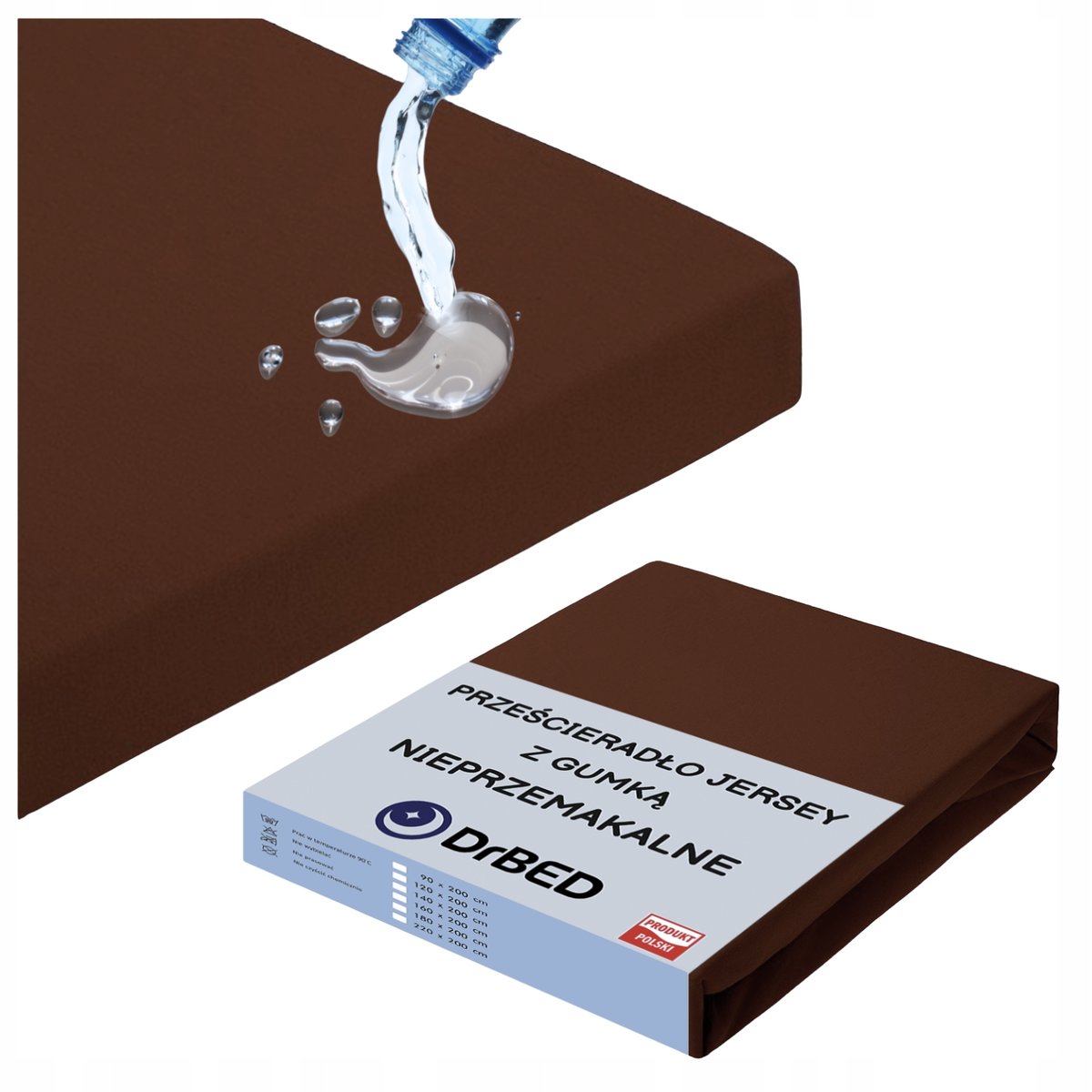 Prześcieradło z GUMKĄ 160x200 NIEPRZEMAKALNE Wodoodporne Jersey BRĄZOWE