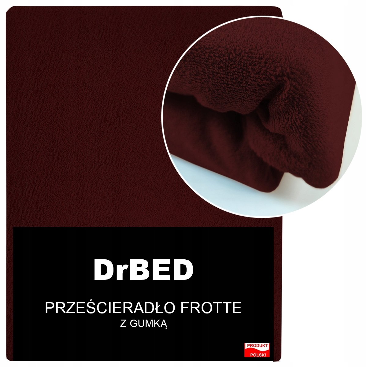 Prześcieradło Frotte z GUMKĄ 180 x 200 ODDYCHAJĄCE Miękkie Bordowe Polskie