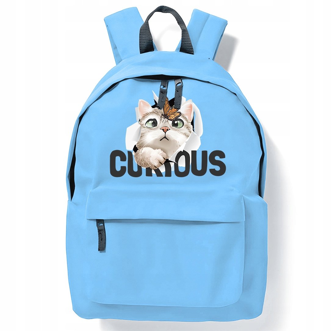 Plecak Niebieski Do Szkoły Na Wycieczkę KOTEK CURIOUS Stylowe Modne Wzory