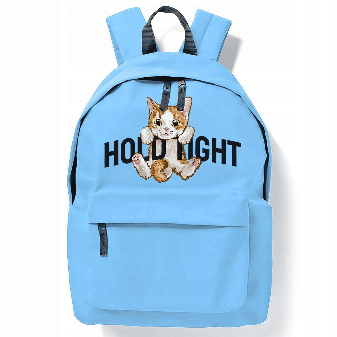 Plecak Niebieski Do Szkoły Na Wycieczkę HOLD TIGHT KOTEK Stylowe Modne Wzor