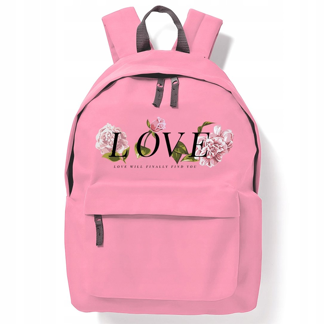 Plecak Różowy Do Szkoły Na Wycieczkę LOVE ROSE Stylowe Modne Trendy Wzory
