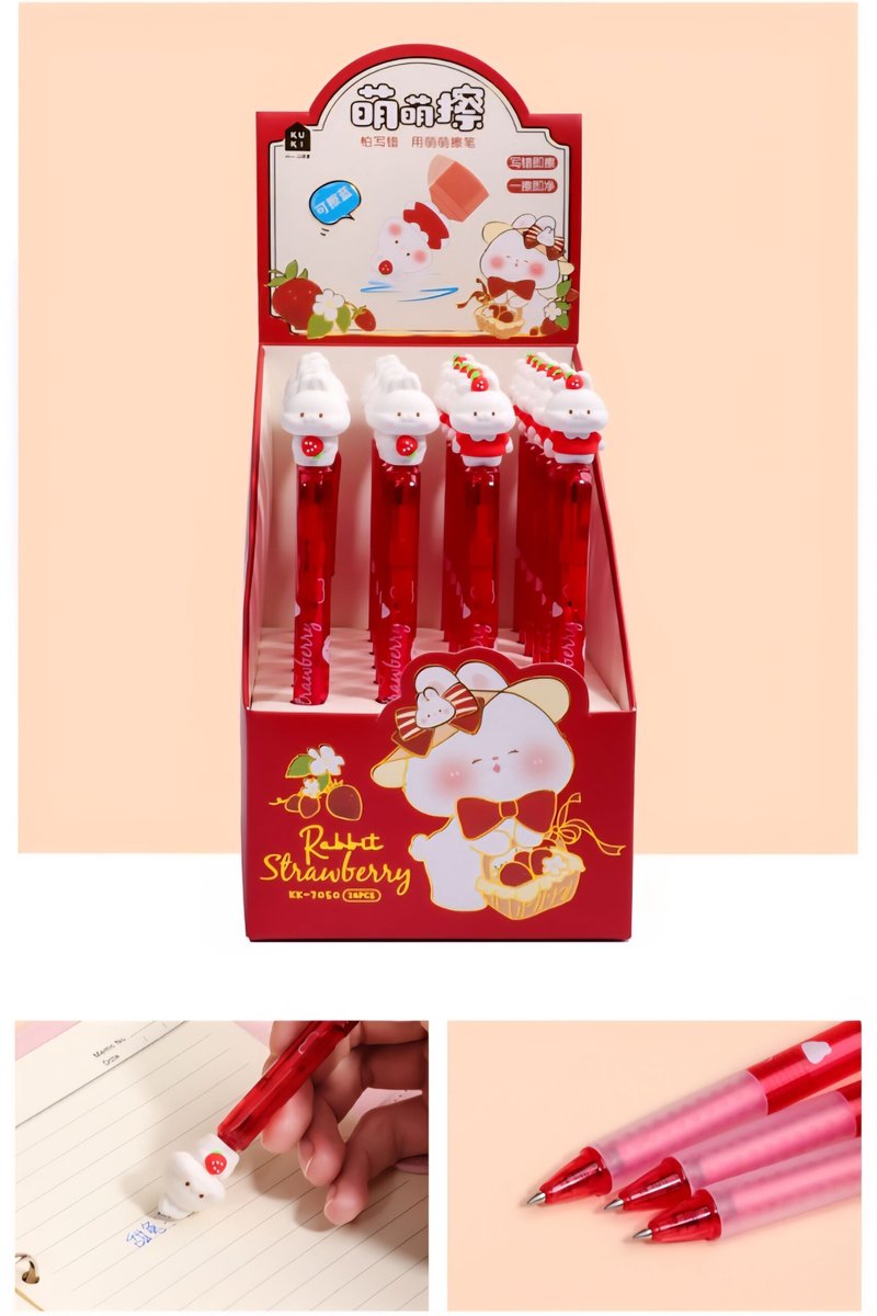 Długopis zmazywalny ścieralny z gumką Bunny Strawberry 1szt