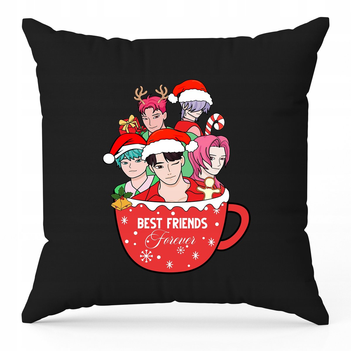 Poduszka Ozdobna Czarna FRIENDS FOREVER SAJA BOYS Na Prezent Dla Dziecka
