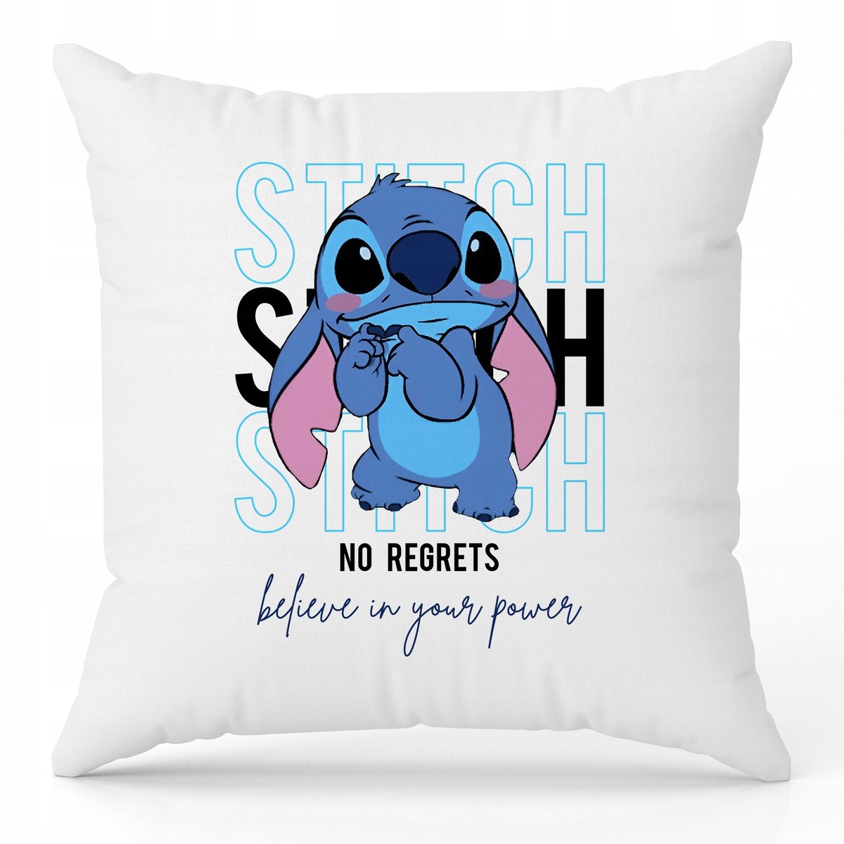 Poduszka Ozdobna Biała 40cmx40cm STITCH NO REGRETS Lilo i Stich Prezent Wz