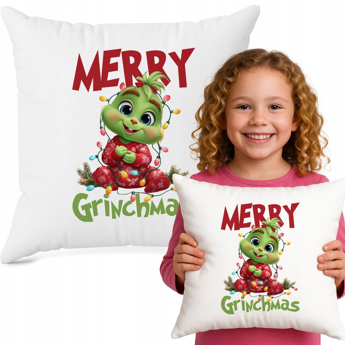 Poduszka Biała Świąteczna GRINCHMAS Prezent Mikołaj Święta Pod Choinkę Wz