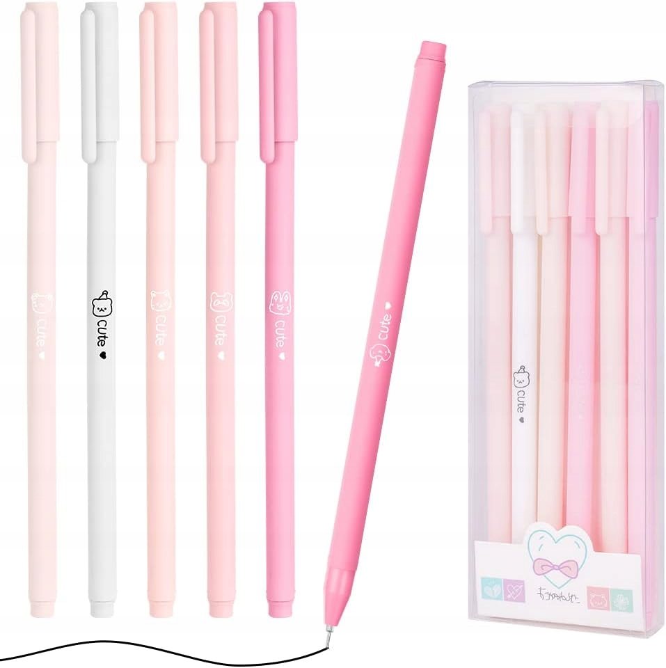 DŁUGOPISY ŻELOWE ZESTAW 6 SZT PASTELOWE CUTE CZARNY TUSZ 0.5MM SZKOŁA BIURO