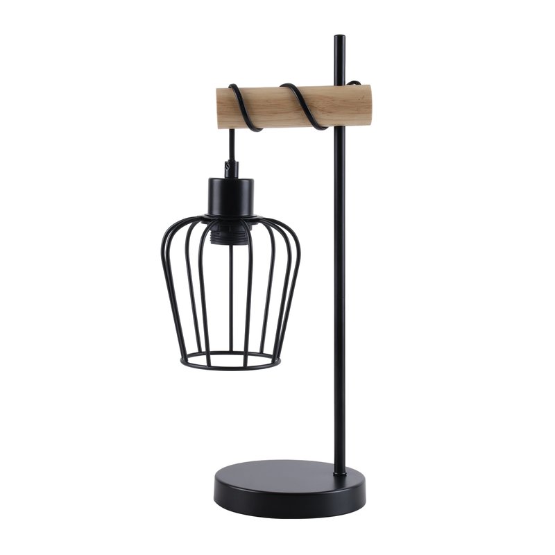 NETTLIFE lampa stołowa do salonu, vintage, drewniana lampa stołowa: czarna lampka nocna, 1 żarówka, industrialny design, z gniazdem E27, bez żarówki