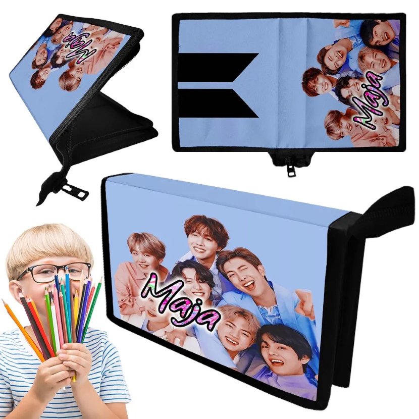 Piórnik BTS BOYS BAND Jednokomorowy - Personalizowany Nadruk - Imię Szkoła