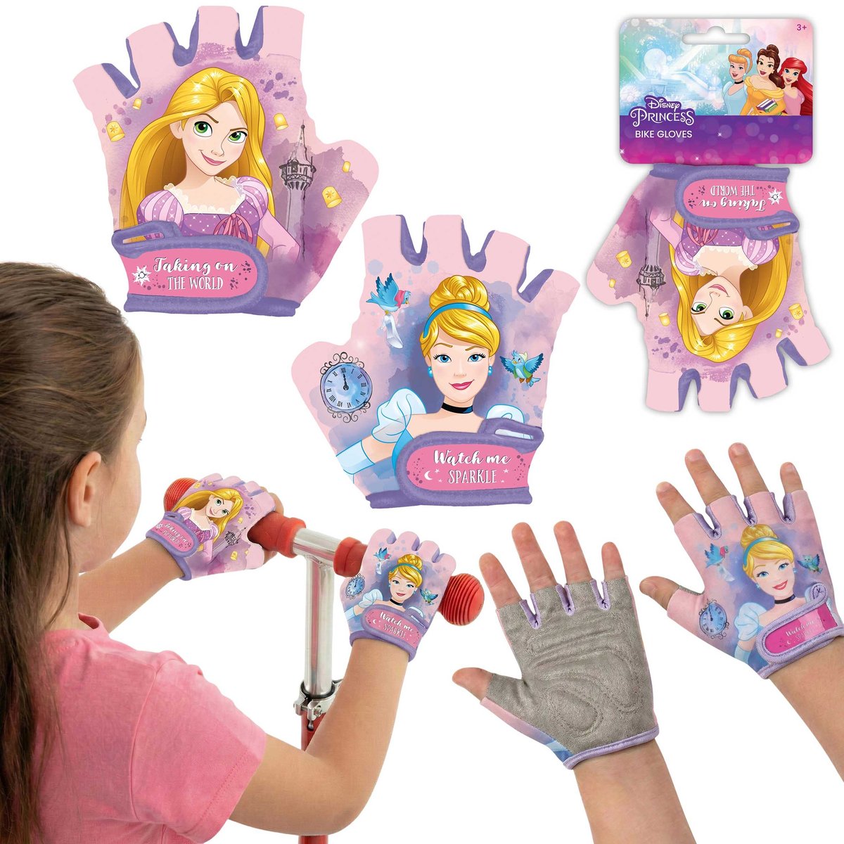 DISNEY PRINCESS DZIECIĘCE rękawiczki OCHRONNE na rower, hulajnogę NA RZEP dla dziewczynki