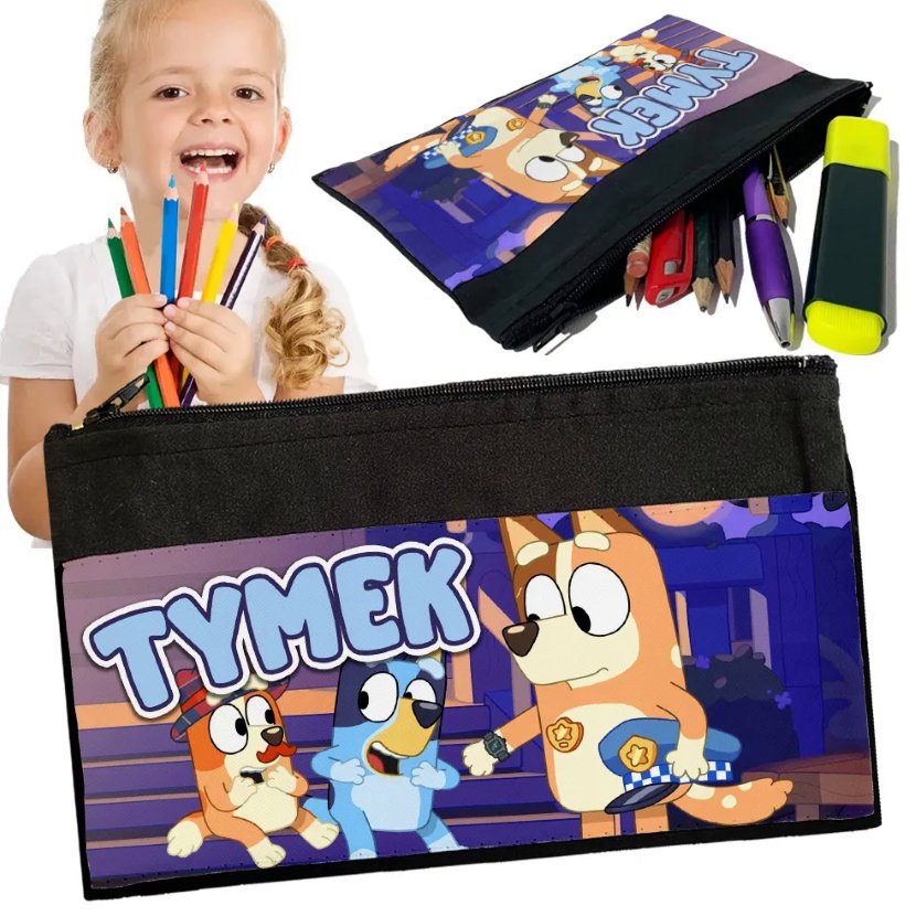 Personalizowany Piórnik BLUEY BLUE - Saszetka Nadruk imienia Prezent