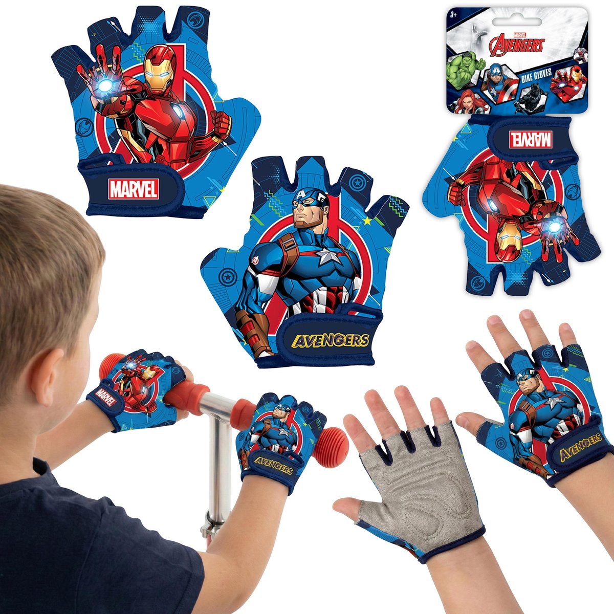 MARVEL Avengers DZIECIĘCE rękawiczki OCHRONNE na rower, hulajnogę NA RZEP dla chłopca