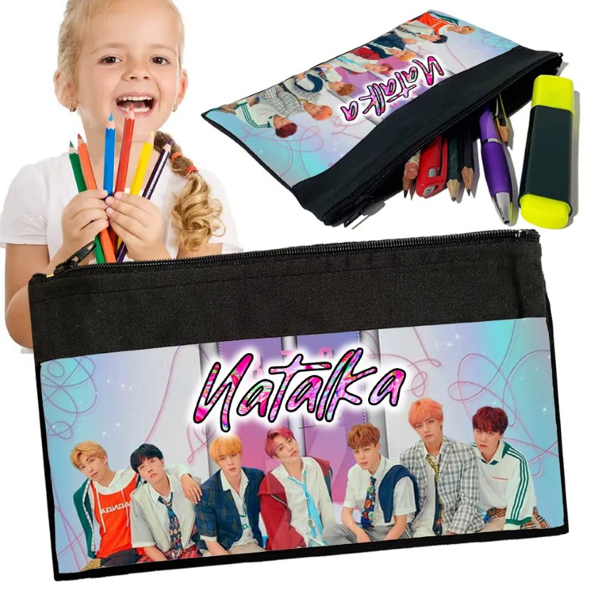 Personalizowany Piórnik BTS BOYZ BAND - Saszetka Nadruk imienia Prezent