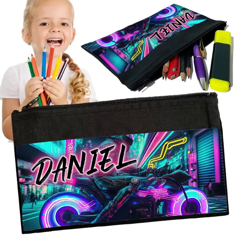 Personalizowany Piórnik HARLEY CROSS MOTOCYKLE - Saszetka Nadruk imienia