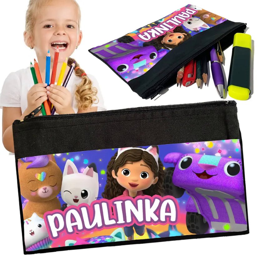 Personalizowany Piórnik KOCI DOMEK GABBY - Saszetka Nadruk imienia Prezent
