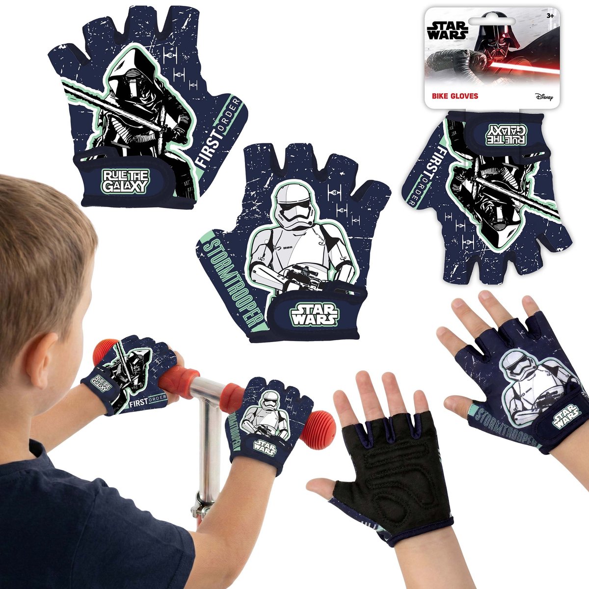 STAR WARS Szturmowiec DZIECIĘCE rękawiczki OCHRONNE na rower, hulajnogę NA RZEP dla chłopca