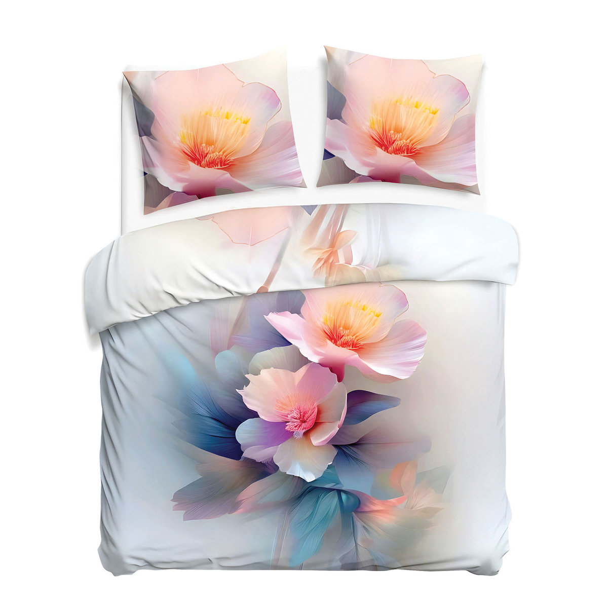 Pościel satynowa 160x200 jasna w duże różowe kwiaty nowoczesna elegancka - SATYNLOVE PREMIUM
