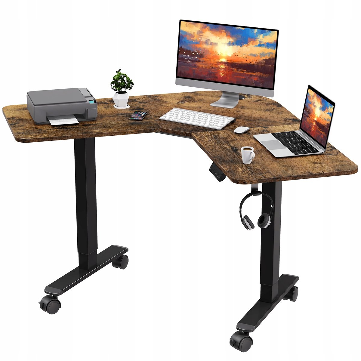 Biurko Narożne Triadyn WorkBase 1206L Elektryczna Regulacja 120x120cm Dąb Rustykalny