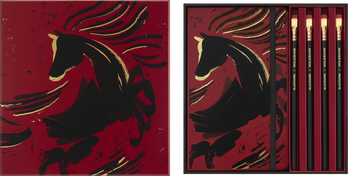 Notatnik Moleskine Large linie czerwony Fire Horse (ROK SMOKA) + ołówki Blackwing