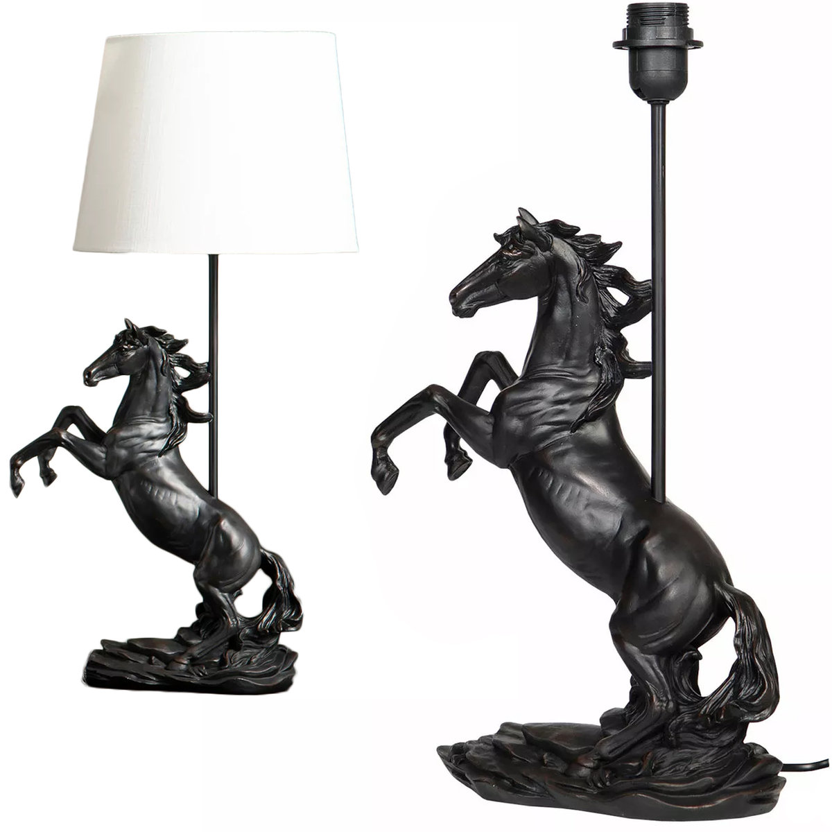 LAMPA STOŁOWA BIURKOWA NOCNA KOŃ E27 50cm Z KONIEM CZARNA OZDOBA DO DOMU