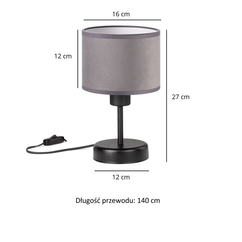 Lampka nocna stołowa do sypialni z abażurem mini welurowym szarym glamour loft