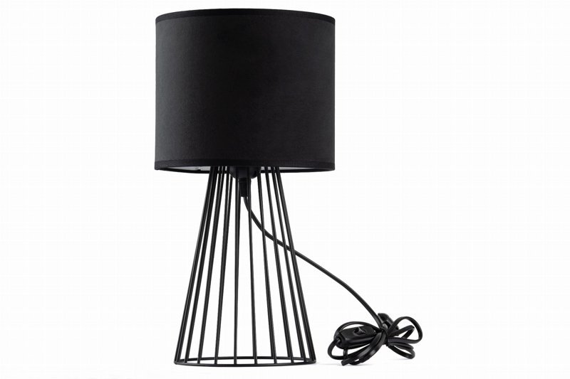 Lampka nocna stołowa do sypialni z abażurem welurowym czarnym glamour