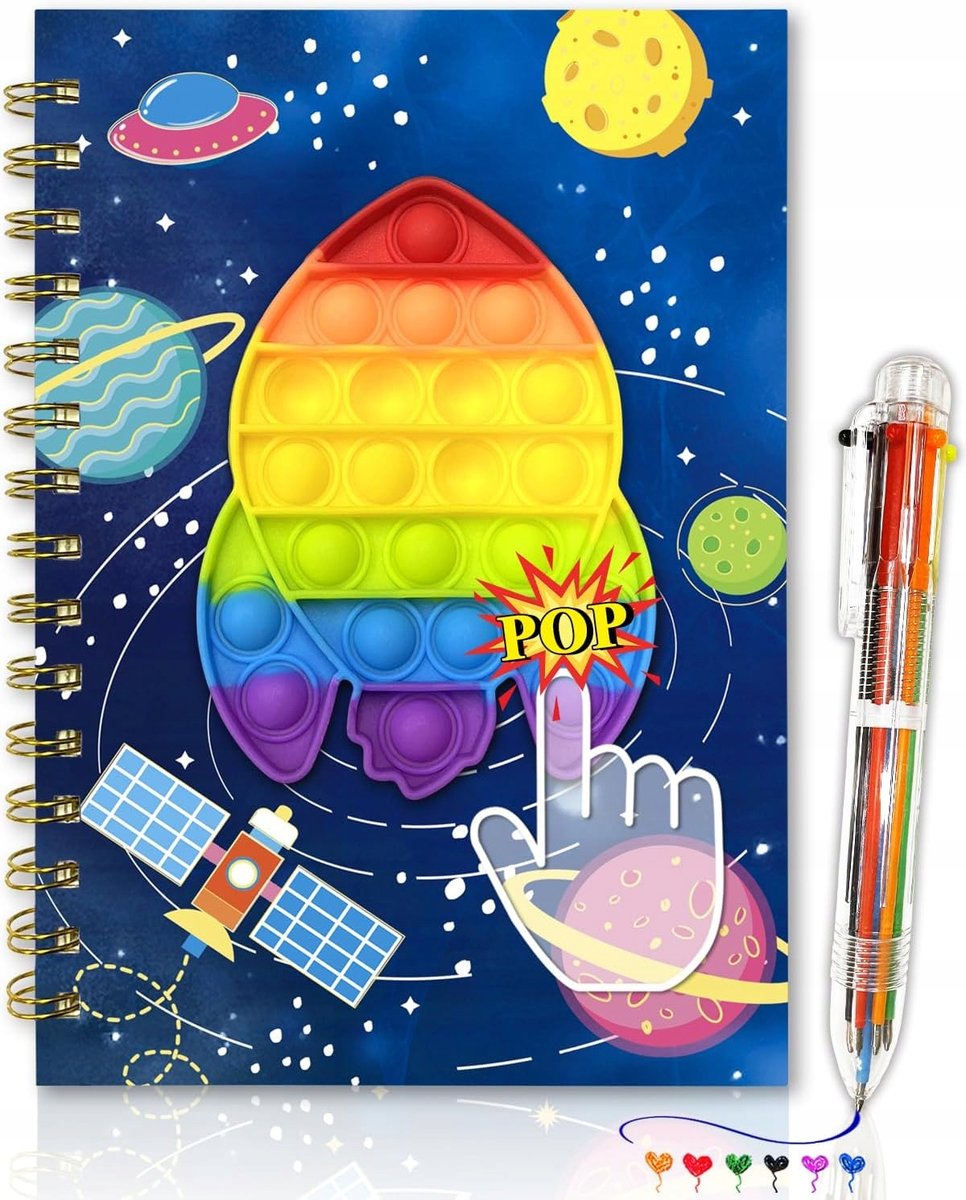 PAMIĘTNIK POP IT RAKIETA A5 NOTATNIK SPIRALNY DLA DZIECI + DŁUGOPIS
