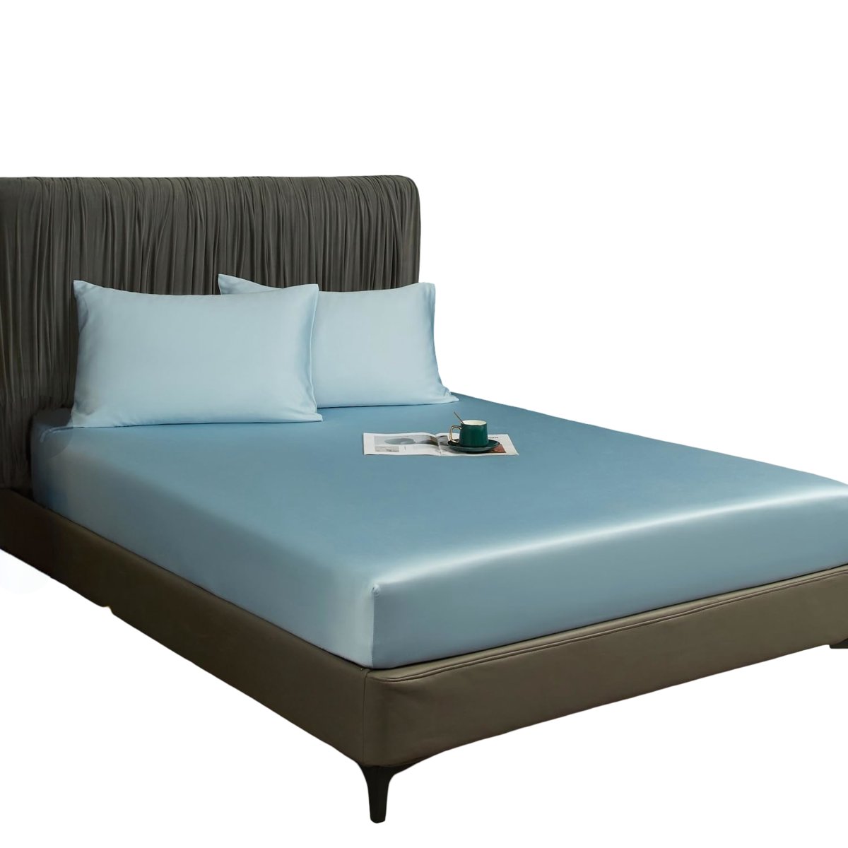 Prześcieradło z Gumką 90x200x30 cm Gładkie Oddychające Eleganckie Błękitne