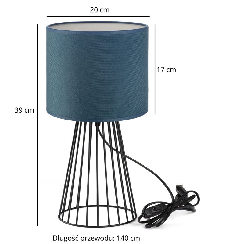 Lampka nocna stołowa do sypialni z abażurem welurowym jeansowym glamour