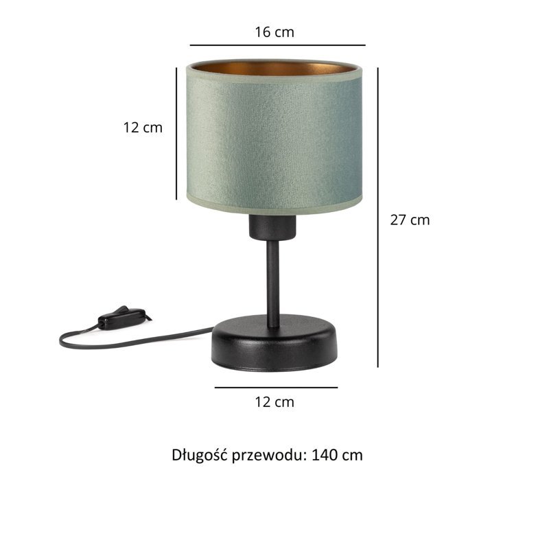 Lampka nocna stołowa do sypialni z abażurem mini welurowym szałwiowo-złotym glamour loft