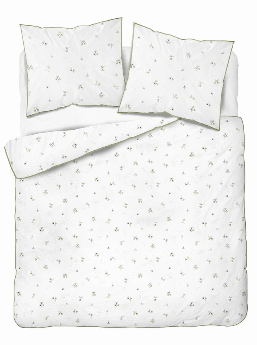 Pościel z perkalu 220x200 biała w drobne beżowe kwiatki - 5897 A - Soft Garden