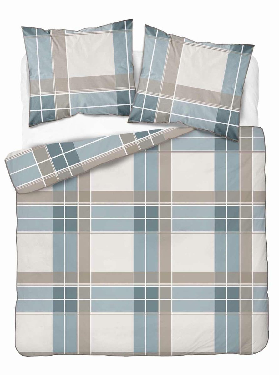 Pościel z perkalu 220x200 niebiesko-beżowa w kratę - 5903 B - Soft Garden