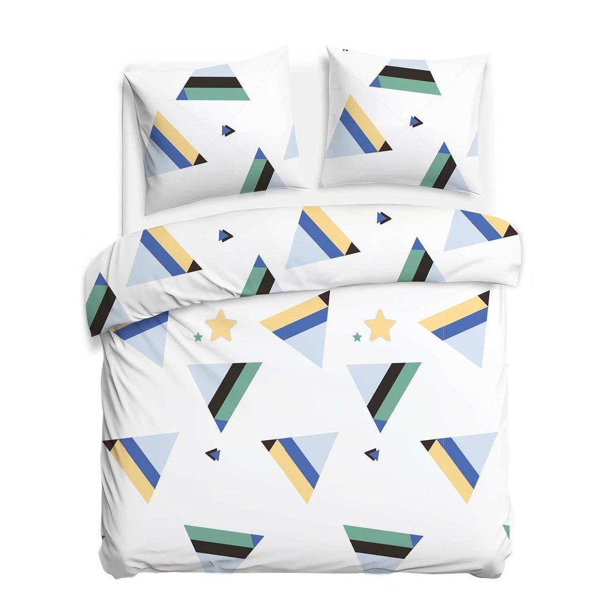 Pościel bawełniana 160x200 biała turkusowa geometria 71497/1 – CottonLove