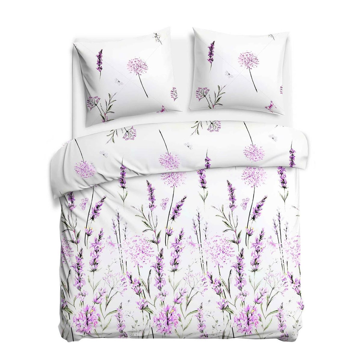 Pościel 180x200 biała z motywem fioletowej lawendy – CottonLove