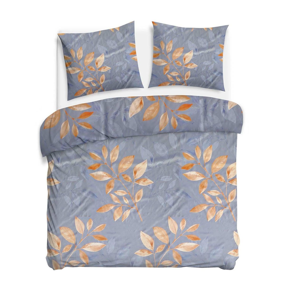 Pościel bawełniana 220x200 niebieska beżowe liście 71496/1 – CottonLove