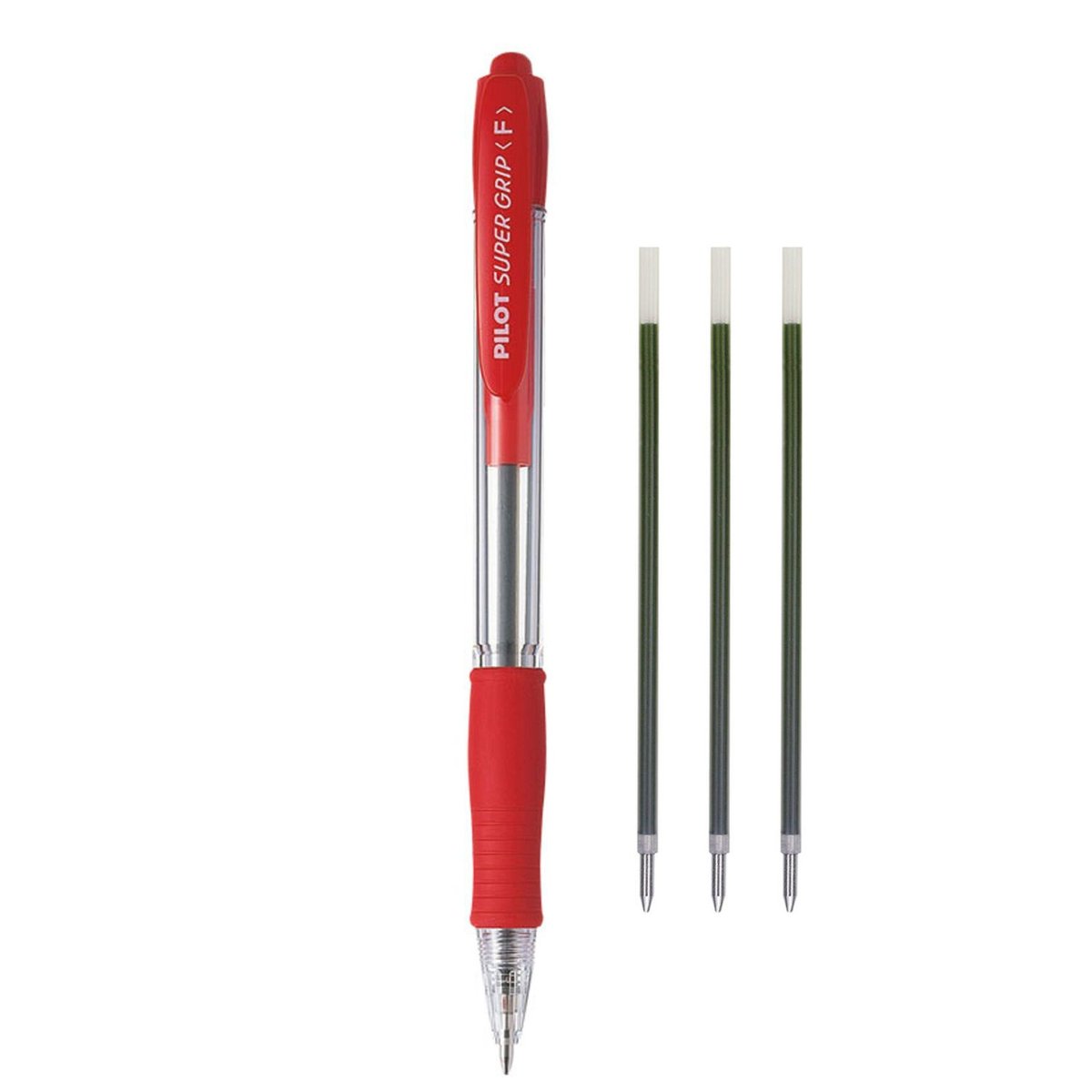 Pilot  Zestaw długopis olejowy czerwony automatyczny SUPER GRIP + 3 wkłady