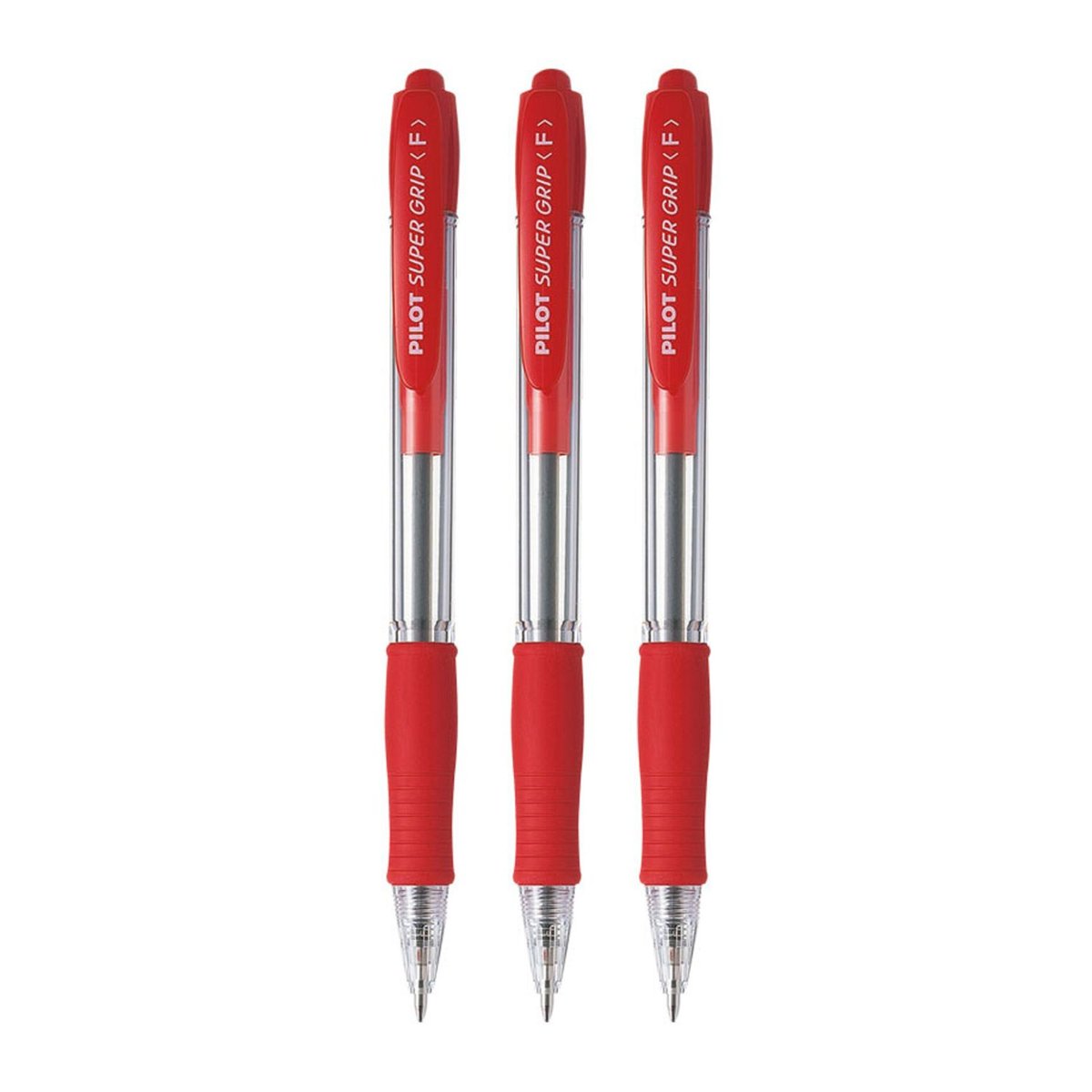 Pilot  Długopis olejowy czerwony automatyczny SUPER GRIP zestaw 3 sztuki