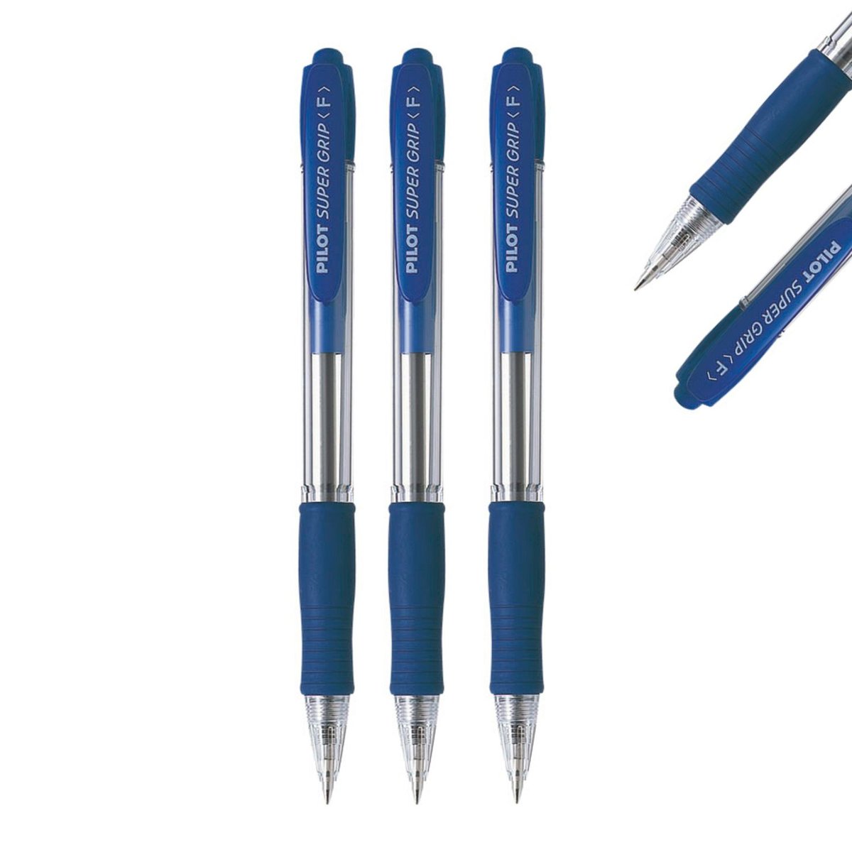 Pilot  Długopis olejowy niebieski automatyczny SUPER GRIP zestaw 3 sztuki