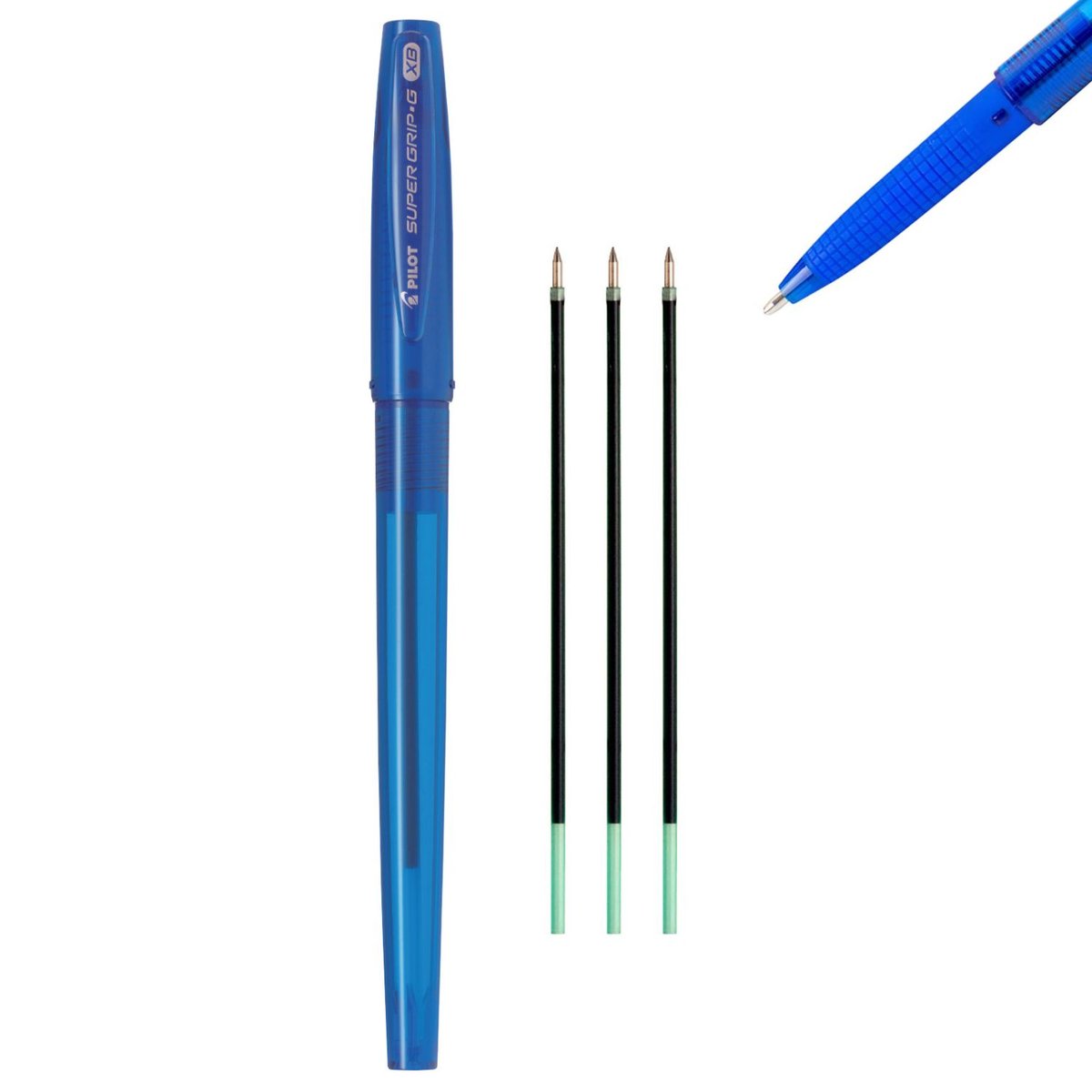 Pilot  Zestaw długopis olejowy SUPER GRIP skuwka niebieski + 3 wkłady