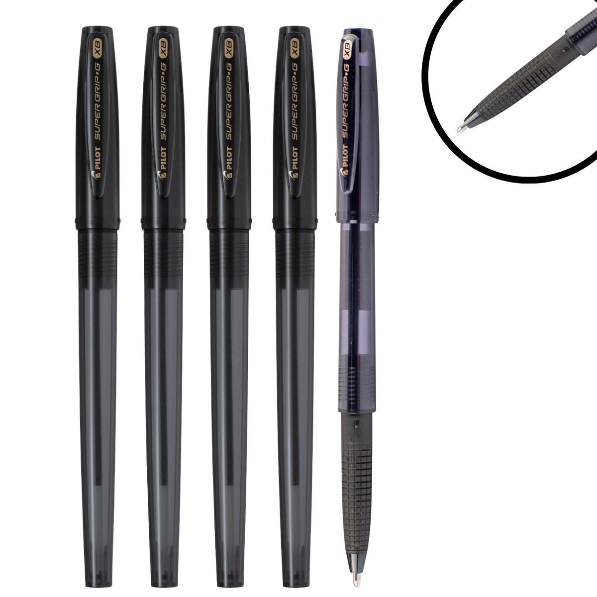 Pilot  Długopis olejowy SUPER GRIP skuwka czarny zestaw 5 sztuk