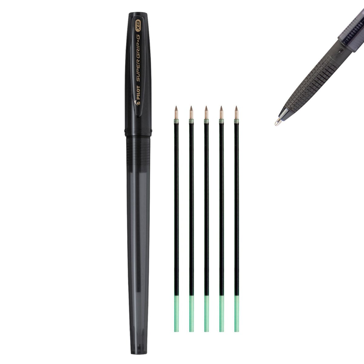 Pilot  Zestaw długopis olejowy SUPER GRIP skuwka czarny + 5 wkładów
