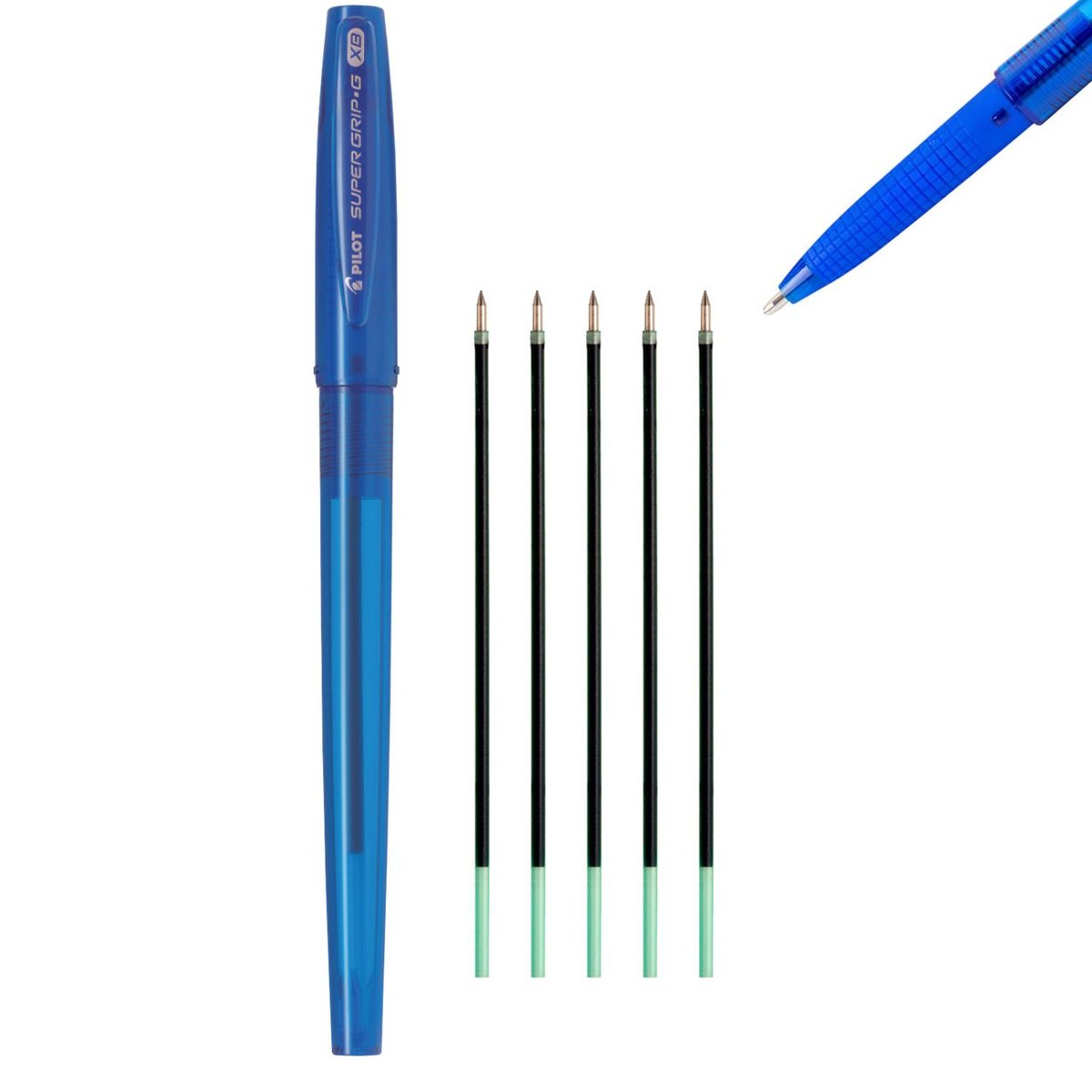 Pilot  Zestaw długopis olejowy SUPER GRIP skuwka niebieski + 5 wkładów