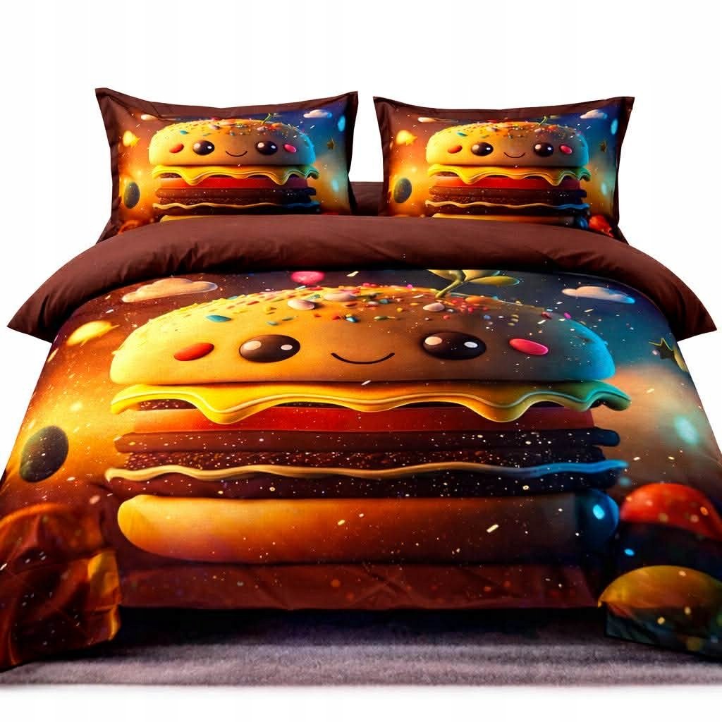 KOMPLET POŚCIELI 160x200 + 2 POSZEWKI NA PODUSZKI HAMBURGER