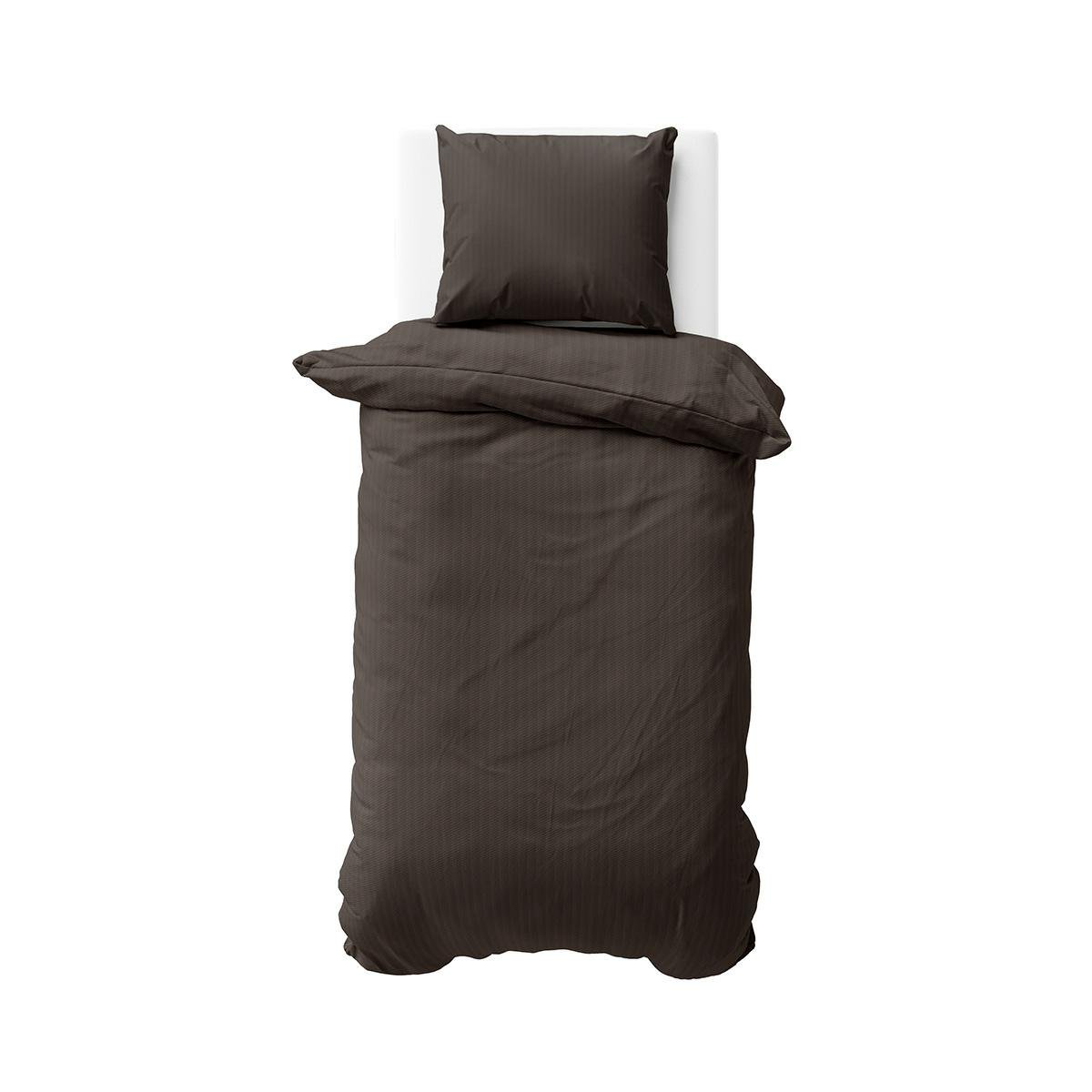 Pościel adamaszkowa 140x200 brązowa mocha jednobarwna paski 1 cm Pure