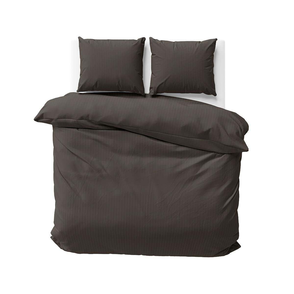 Pościel adamaszkowa 180x200 brązowa mocha jednobarwna paski 1 cm Pure
