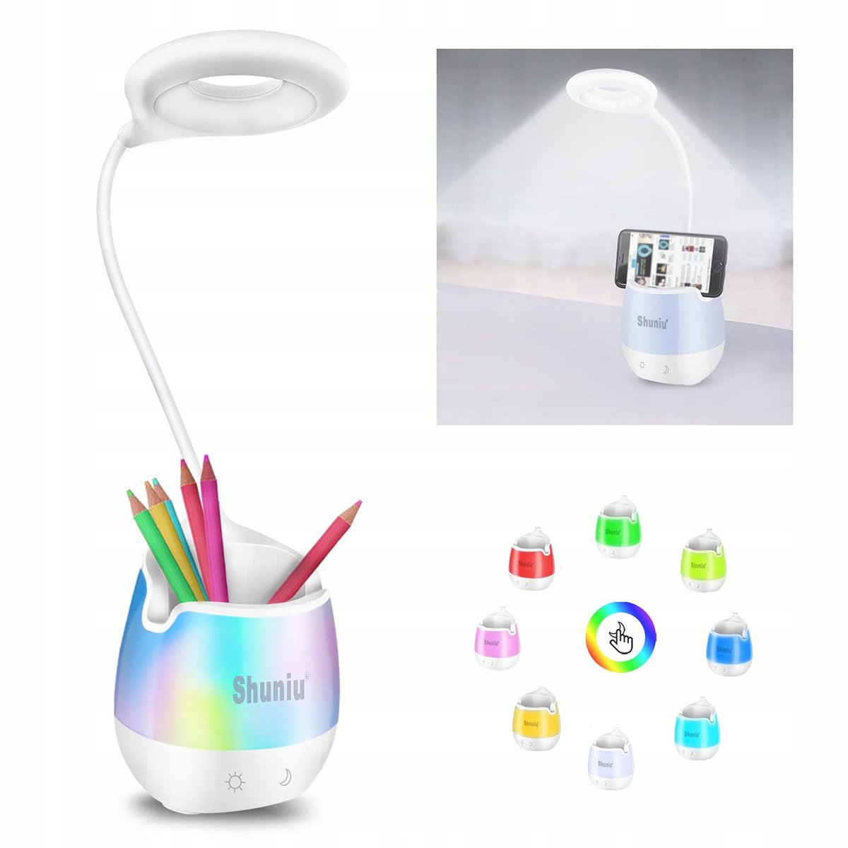 SHUNIU Lampka Biurkowa LED Dla Dzieci Z Regulacją Jasności RGB