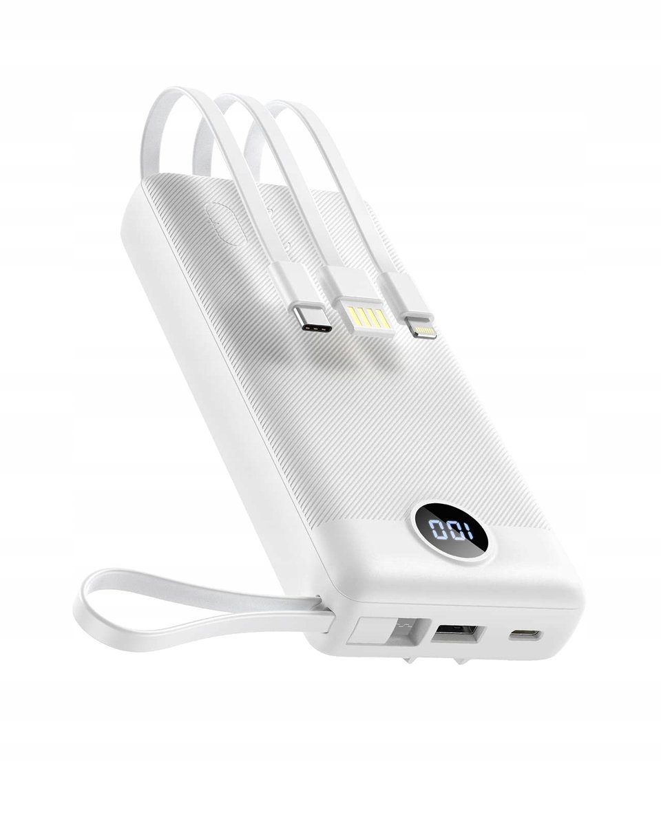 Powerbank 20000mAh z Wbudowanym Kablami Micro USBC