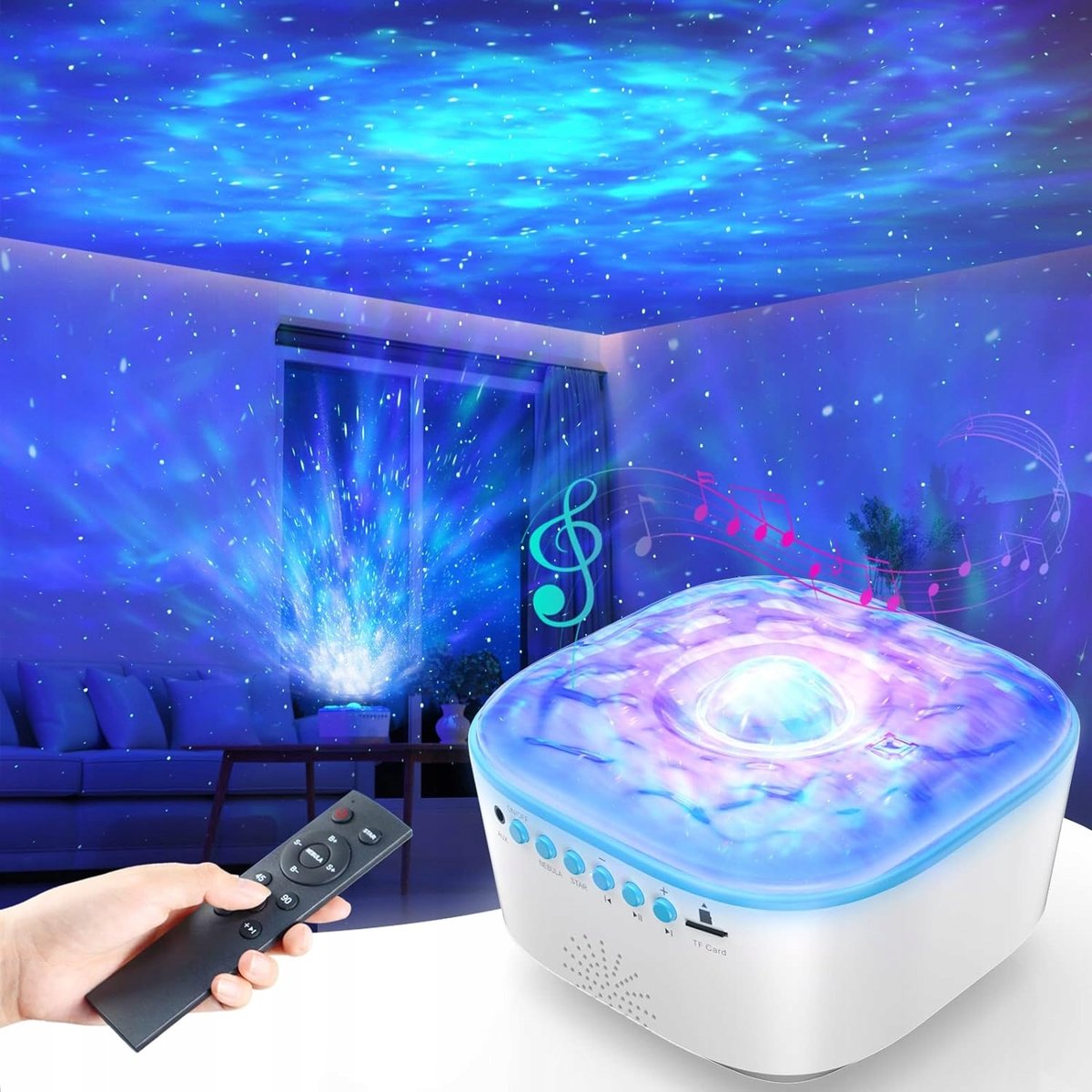 PROJEKTOR NOCNEGO NIEBA LAMPKA POKÓD DZIECKA LED 3D PILOT TIMER MUZYKA